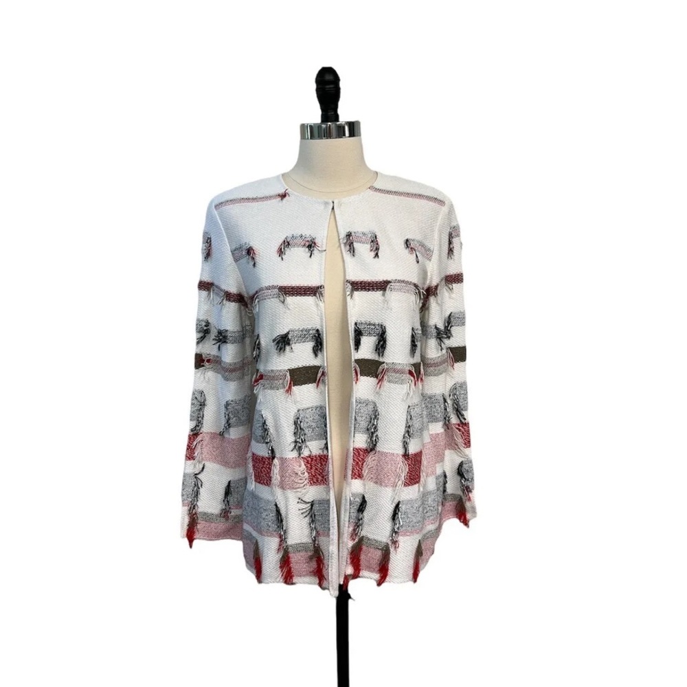 St. John fringe textured open cardigan sweater